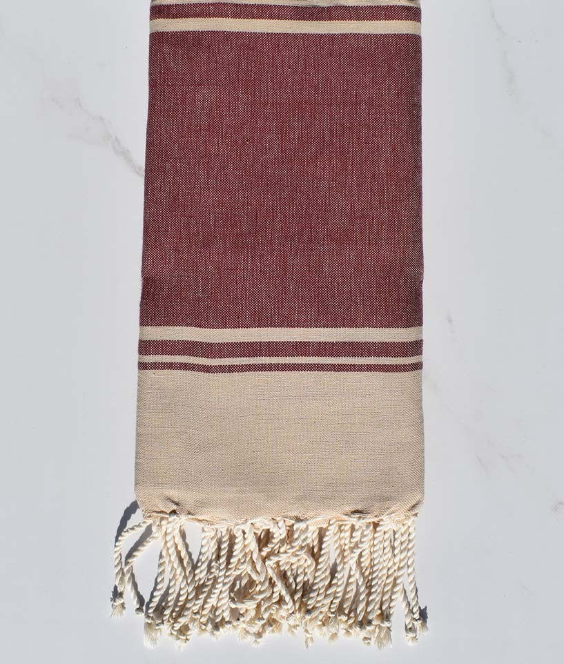serviette de plage RAF-RAF  rouge bordeaux et beige 