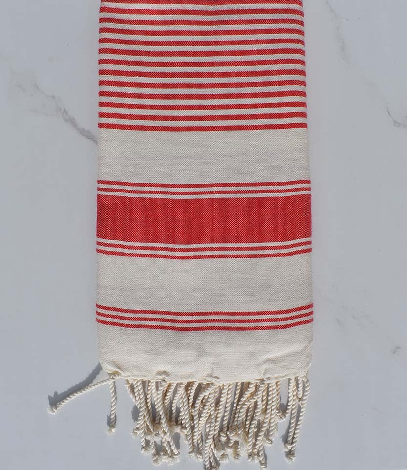 fouta plate ziwane écru et rouge 