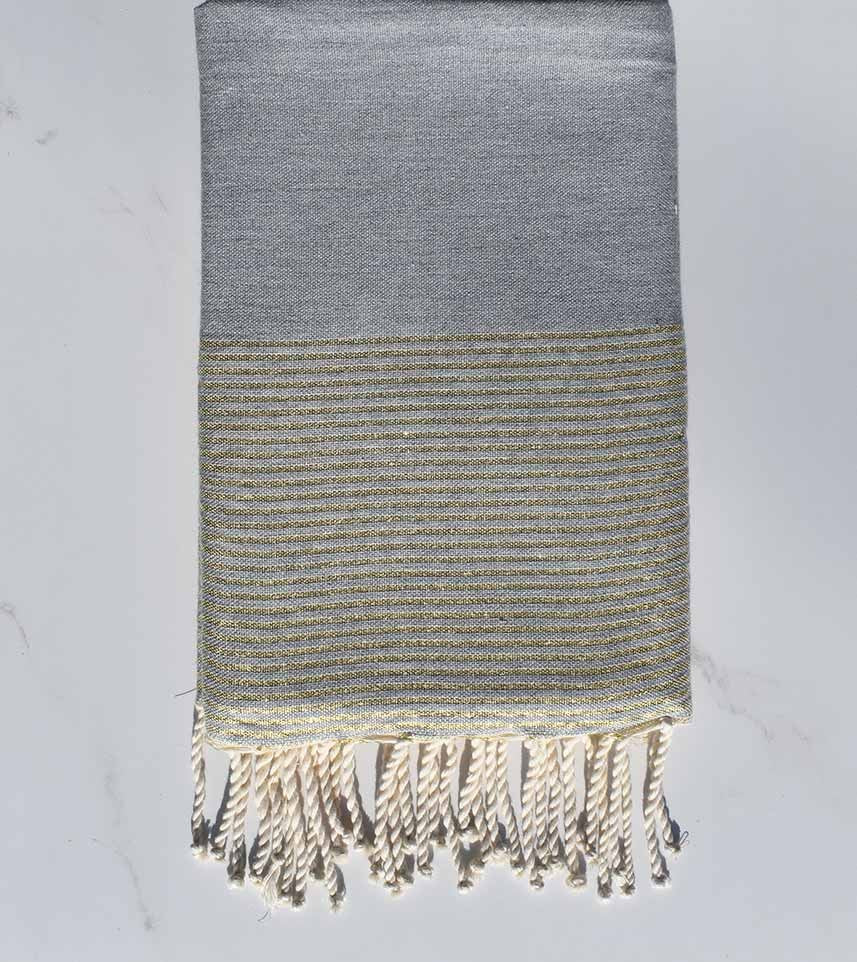 fouta plate lurex gris souris foncé avec fil lurex doré 