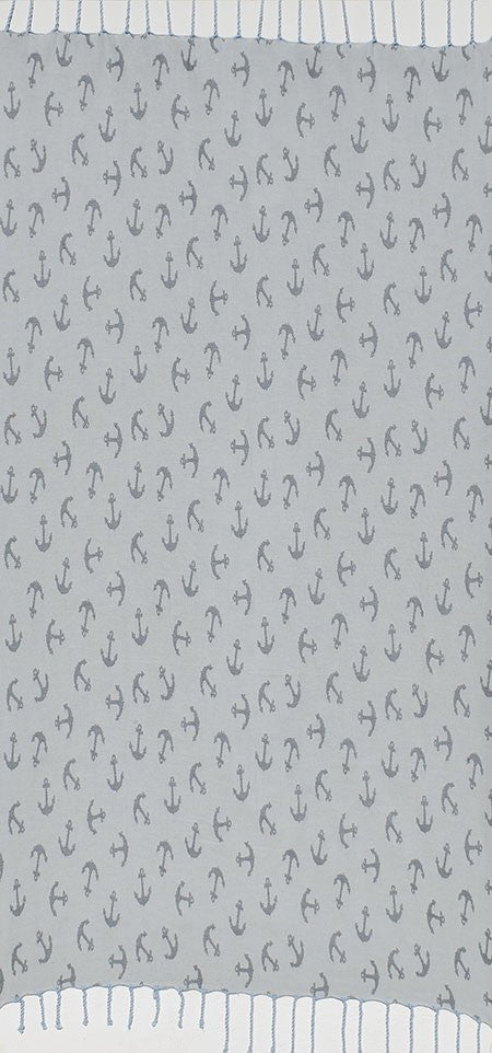 Fouta jacquard ancre gris et bleu fumé 