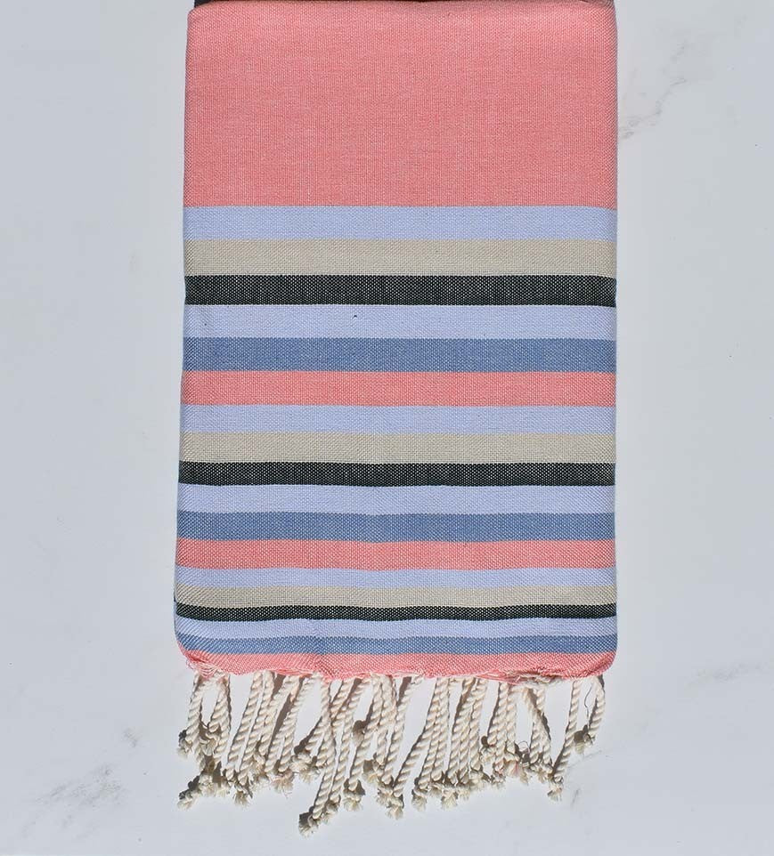 Fouta Plate rose incarnadin,bleu ciel,beige,bleu azure et vert 