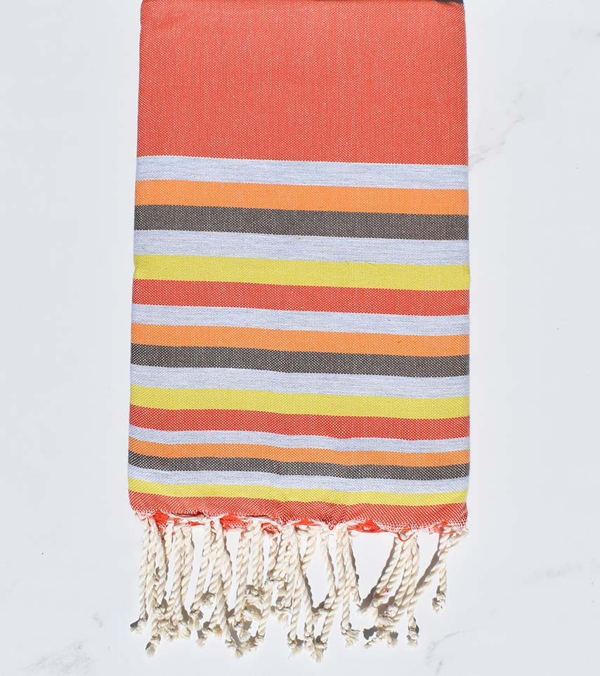 Fouta Plate orange,gris,chair,marron et jaune 