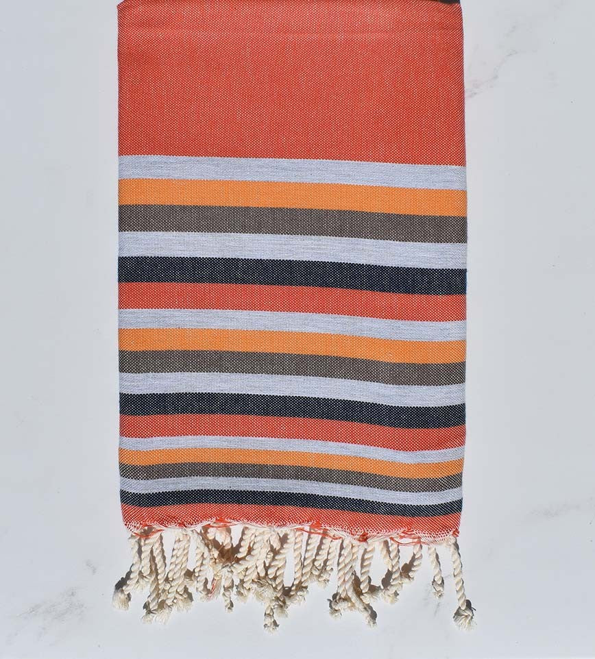 Fouta Plate orange,gris,chair,marron et bleu 