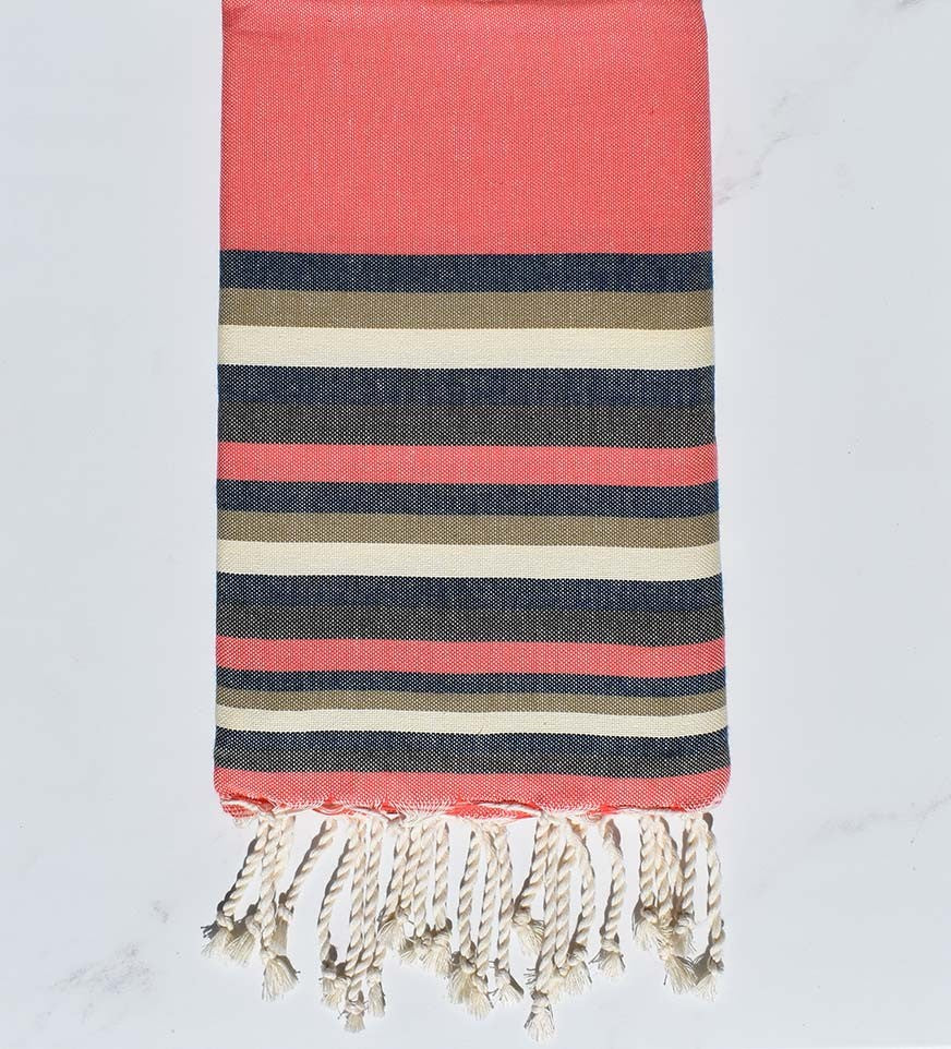 Fouta plate nacarat clair,bleu denim,beige, blanc crème et vert militaire 