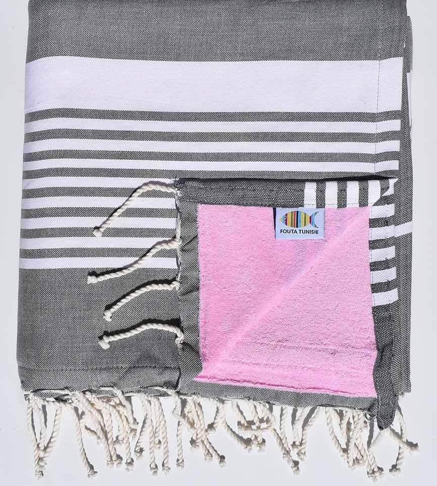 fouta arthur doublée éponge gris foncé et rose 