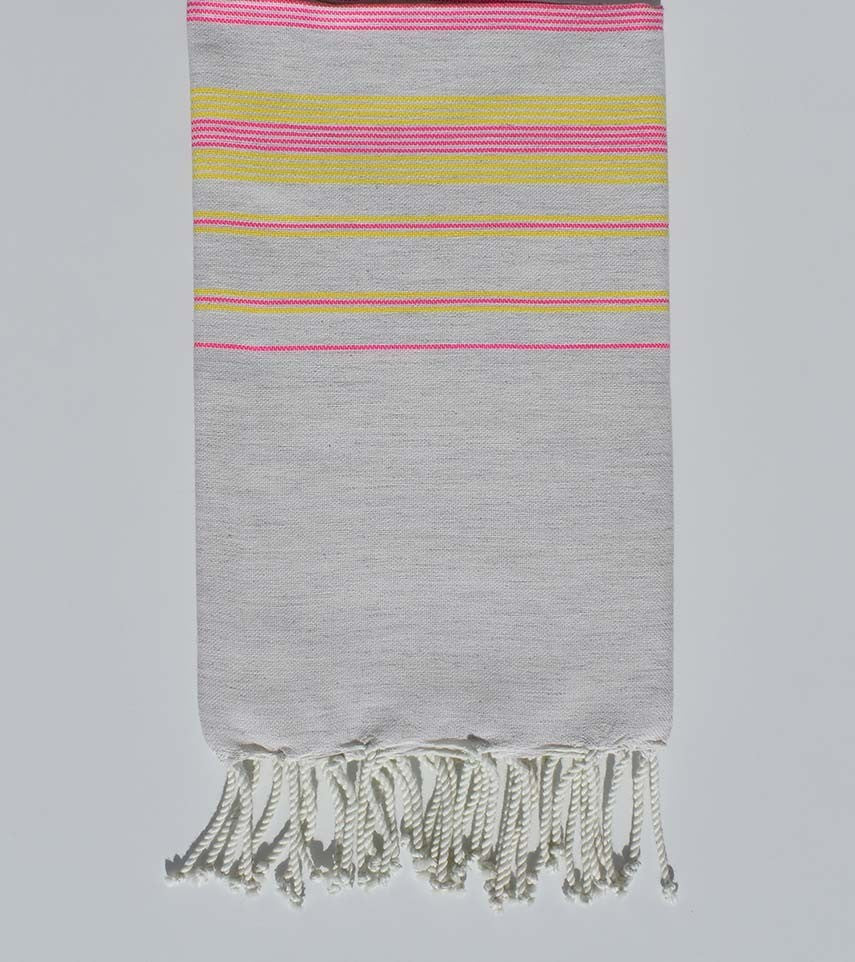 Fouta fadhila gris apus,rose et jaune 