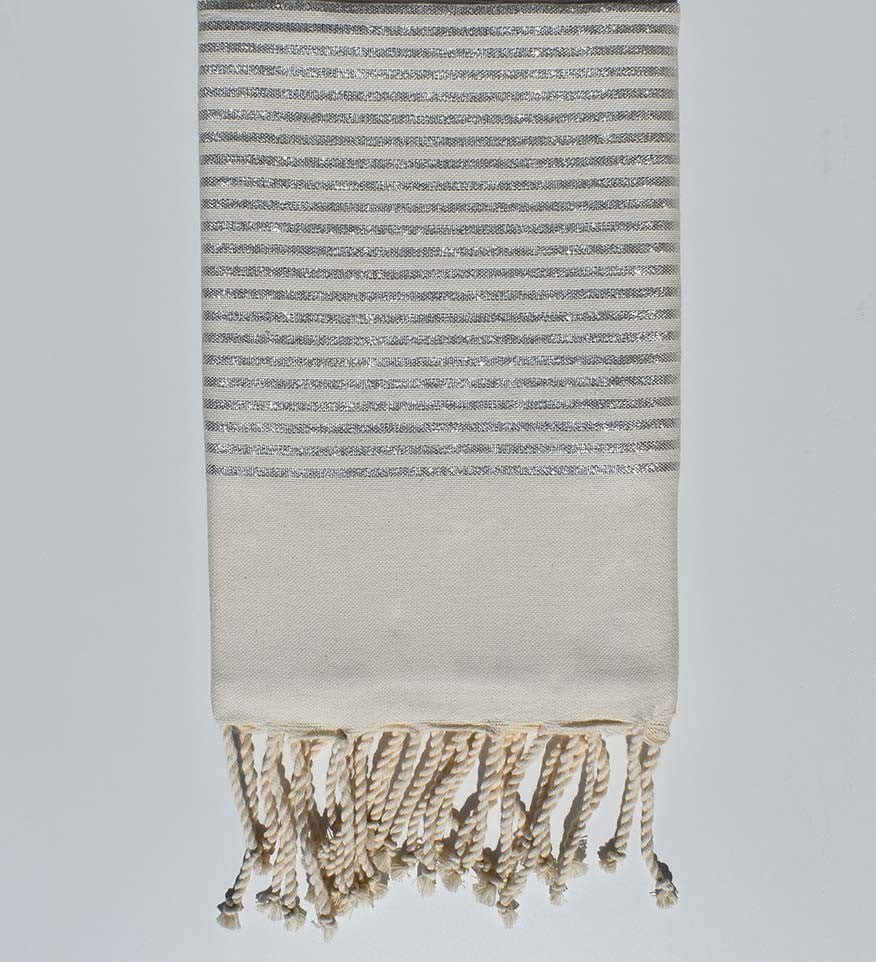 Fouta Lurex plate blanc crème et argent 