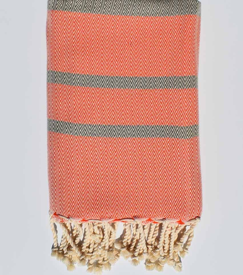 fouta chevron orange et taupe 