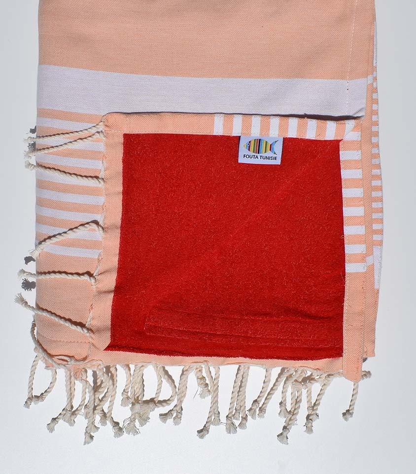 fouta arthur doublée éponge péche et rouge 