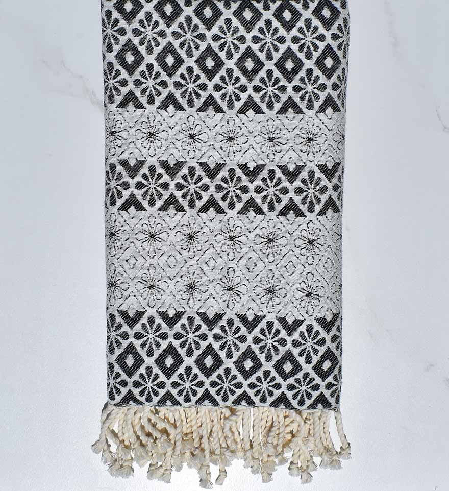 Fouta fleuri gris ardoise 