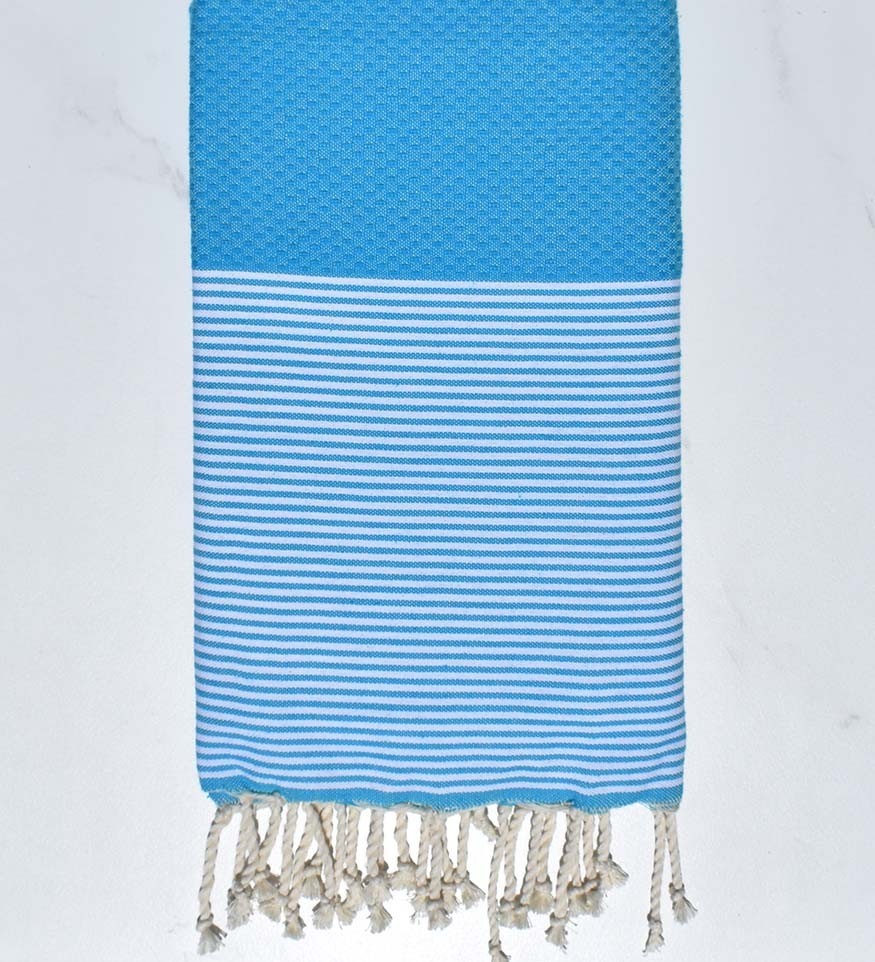 Fouta nid d'abeille bleu céleste Fouta Tunisia - 5