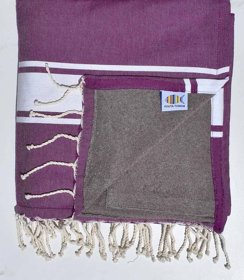 Fouta doublée éponge violet et taupe foncé Fouta Tunisia - 1