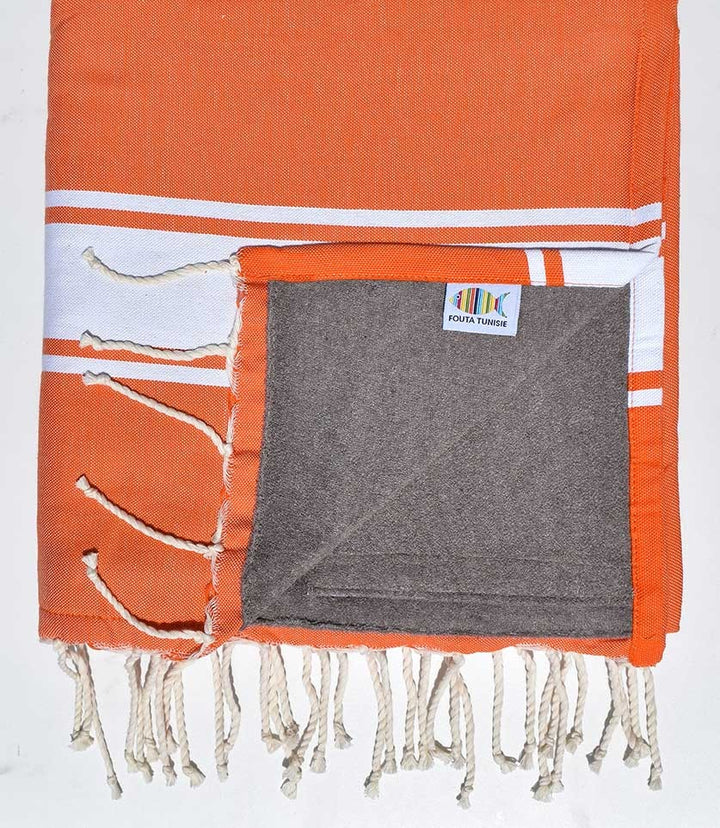 Fouta doublée éponge orangé et taupe  - 1