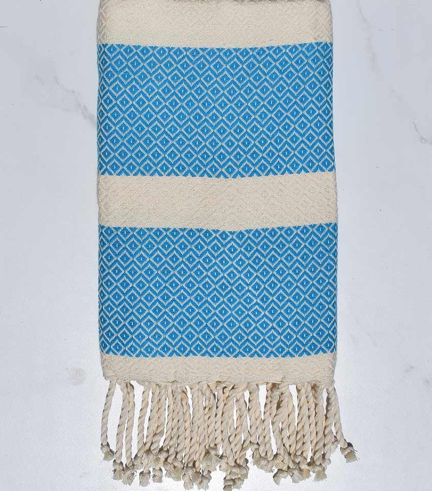Fouta chevron bleu céleste et écru Fouta Tunisia - 1