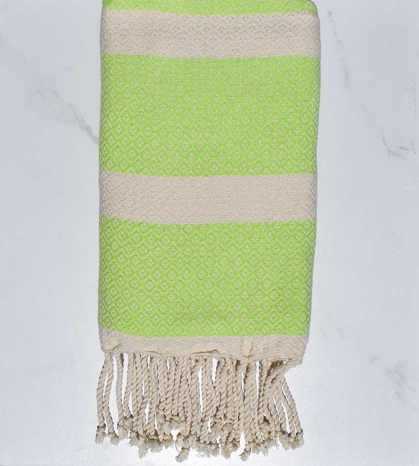 Fouta chevron vert clair et écru Fouta Tunisia - 1