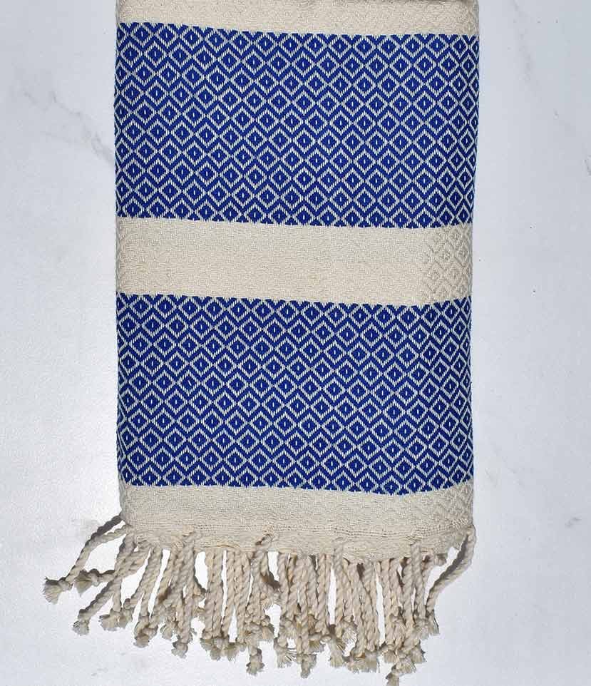 Fouta chevron bleu et blanc crème Fouta Tunisia - 1