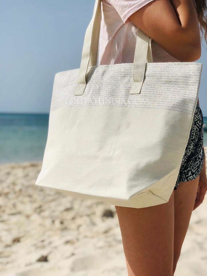 sac de plage fouta écru avec lurex argenté Fouta Tunisia - 1