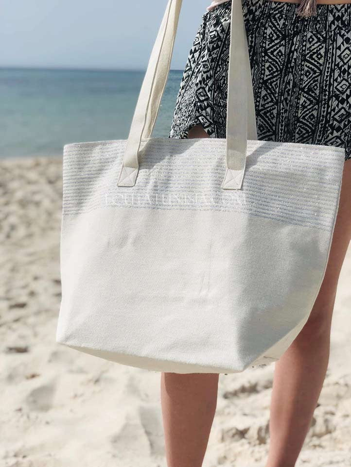 sac de plage fouta écru avec lurex argenté Fouta Tunisia - 2