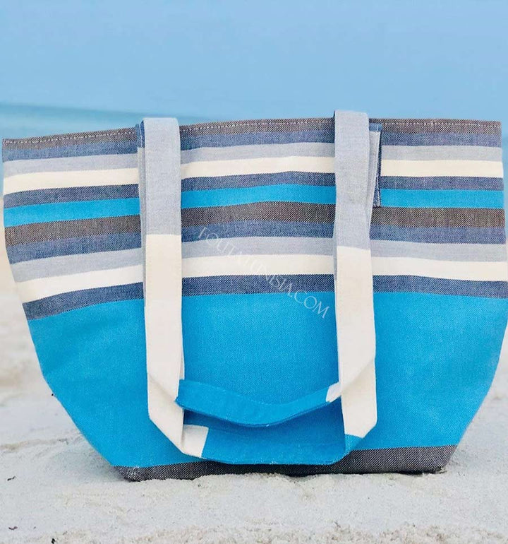 Sac de plage fouta 5 couleurs bleu ciel, blanc, gris, marron et bleu jean Fouta Tunisia - 3
