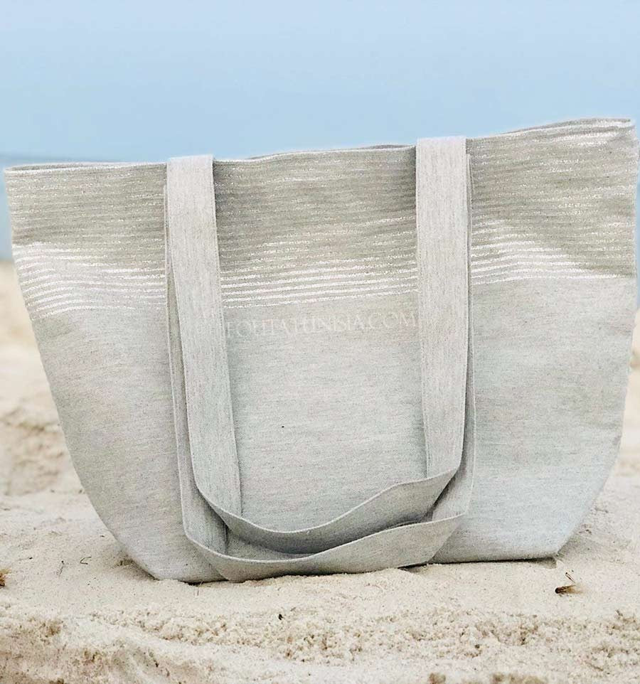 Sac de plage fouta gris clair avec lurex argenté  - 3