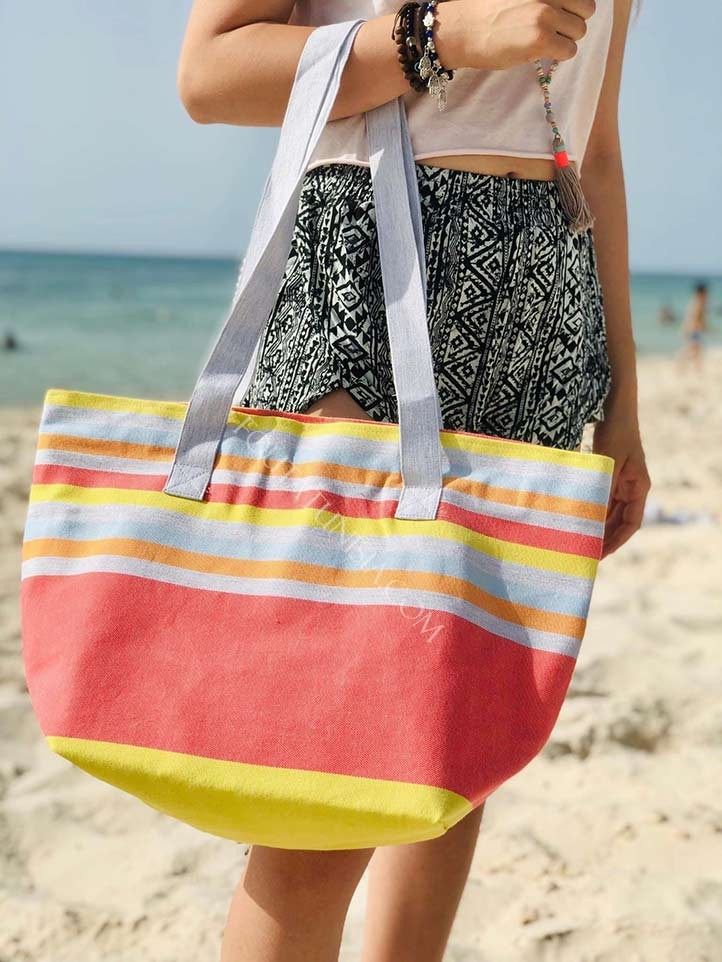 Sac de plage fouta 5 couleurs nacarat clair,gris,orange,bleu ciel et jaune  - 2