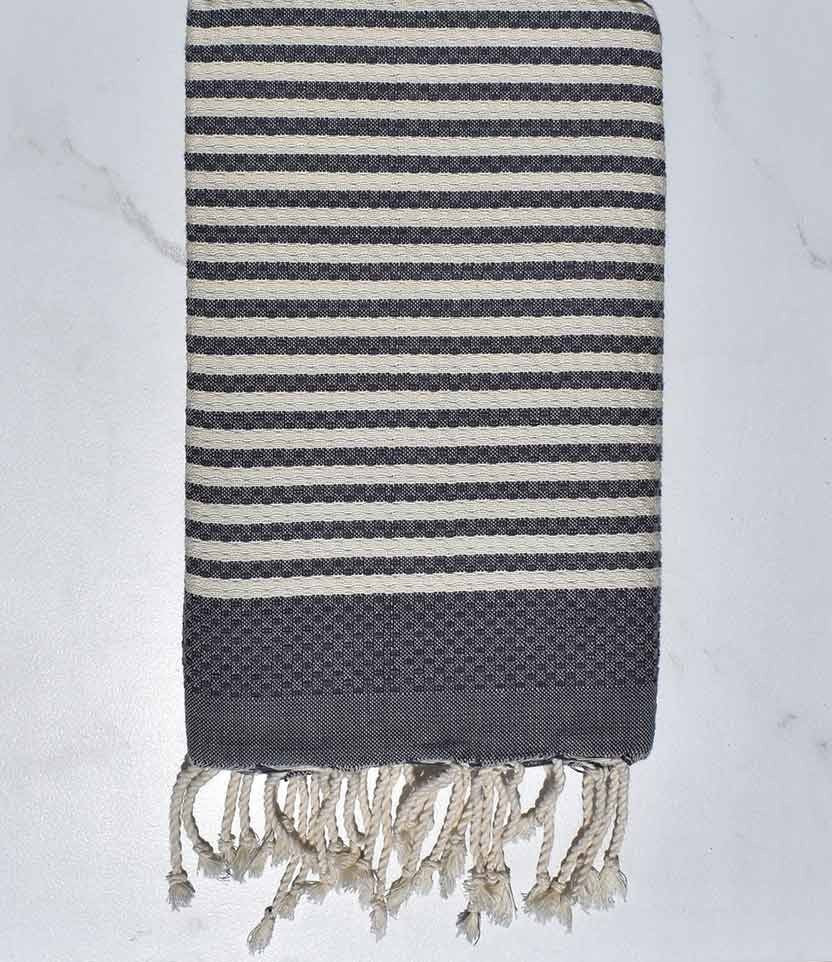 Fouta zèbre blanc crème et ardoise Fouta Tunisia - 1