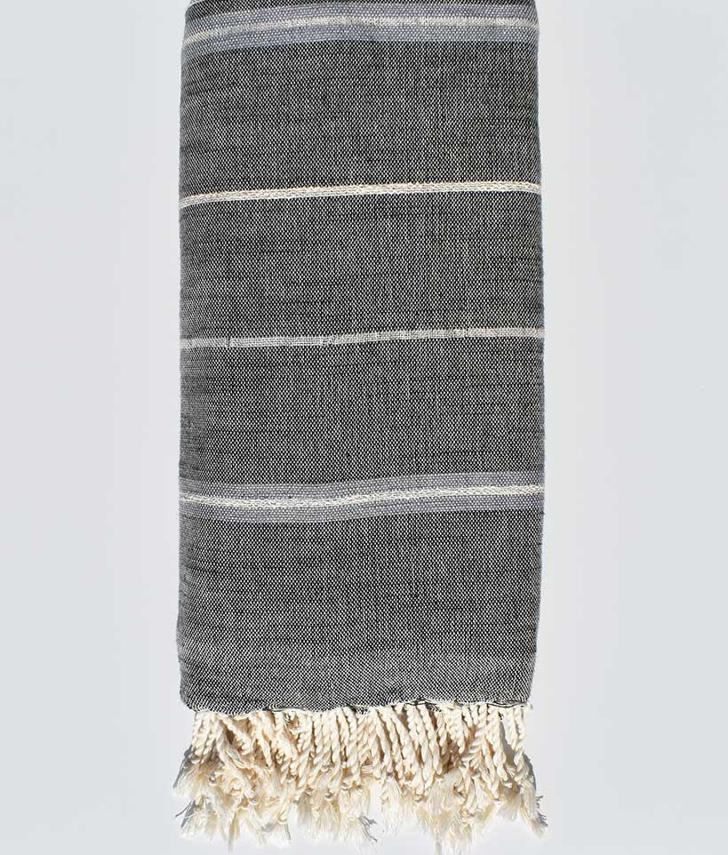 Jeté ardoise avec rayures bleu fumée et blanc crème clair 2.40m*2.80m  - 1