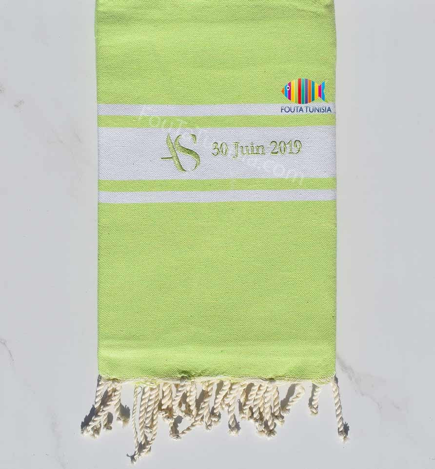 Fouta plate vert clair personnalisée pour un mariage Fouta Tunisia - 1