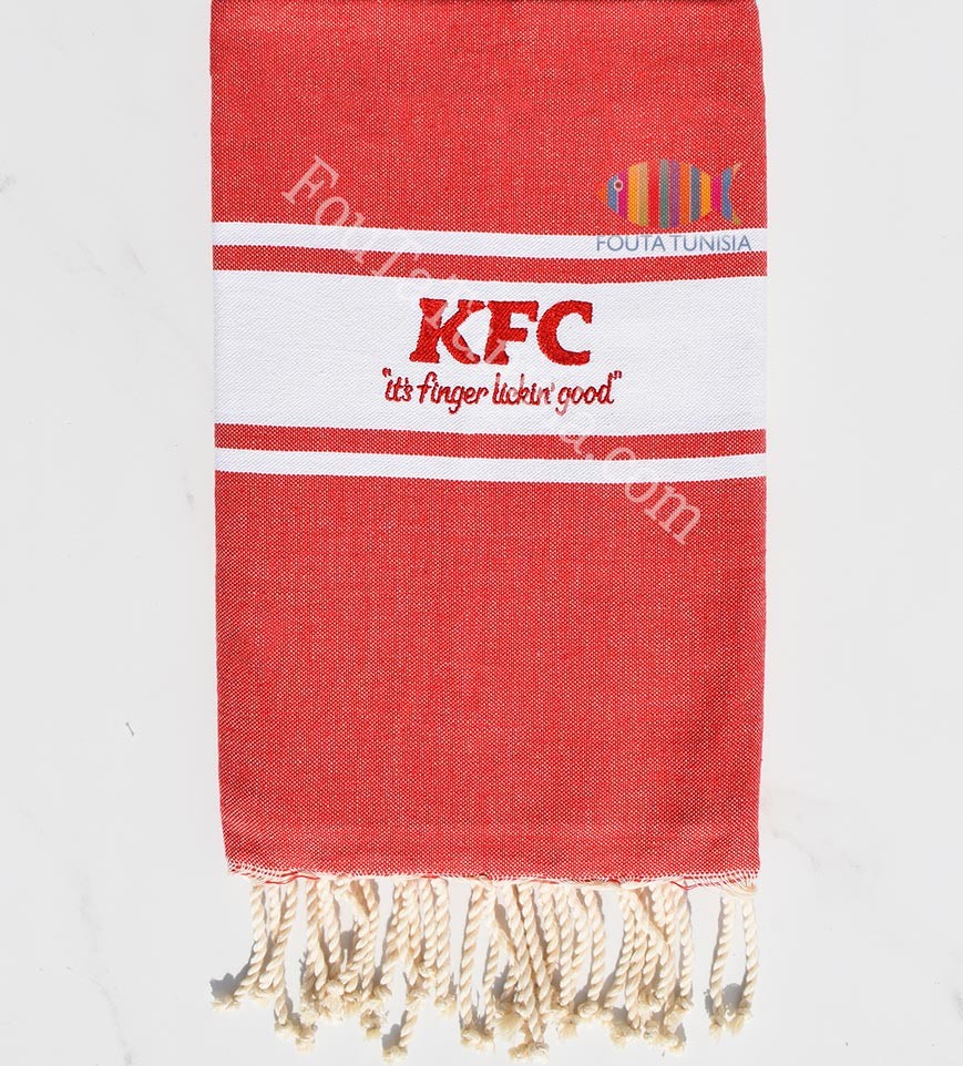 Fouta plate rouge brodée KFC Fouta Tunisia - 1