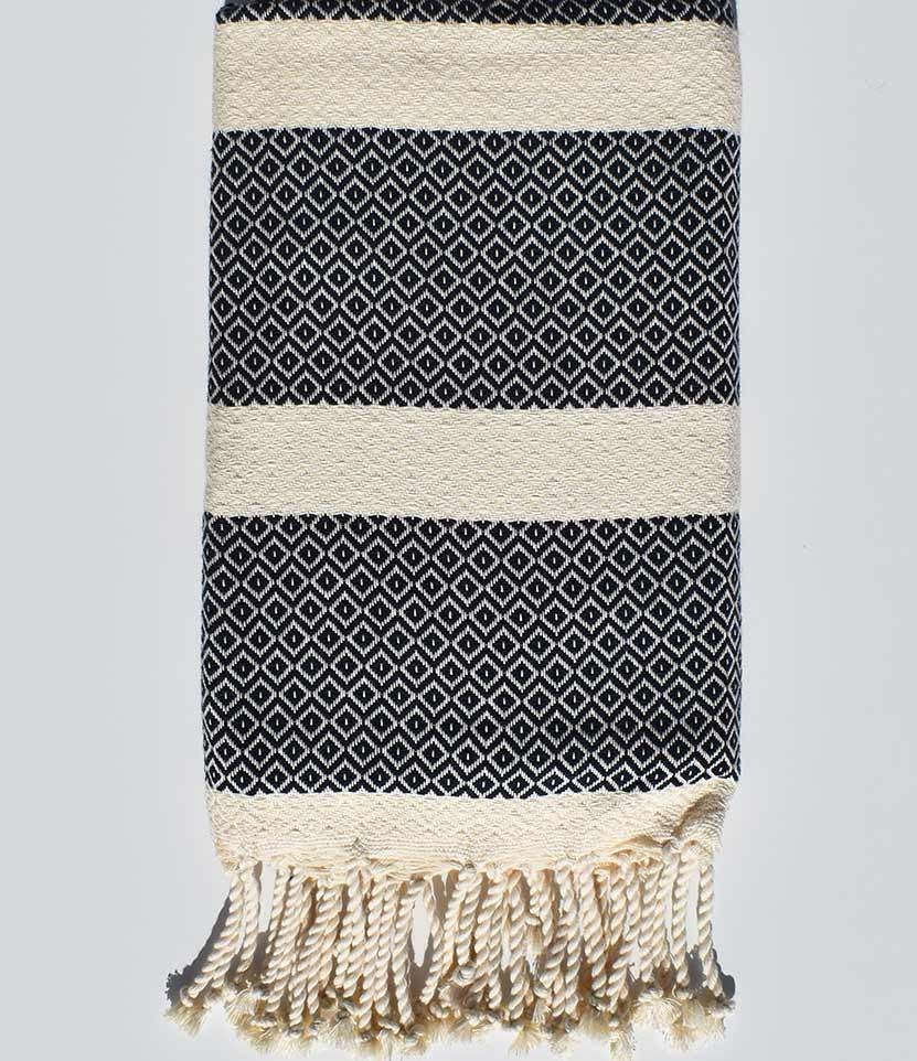 Fouta chevron blanc crème et bleu nuit Fouta Tunisia - 1