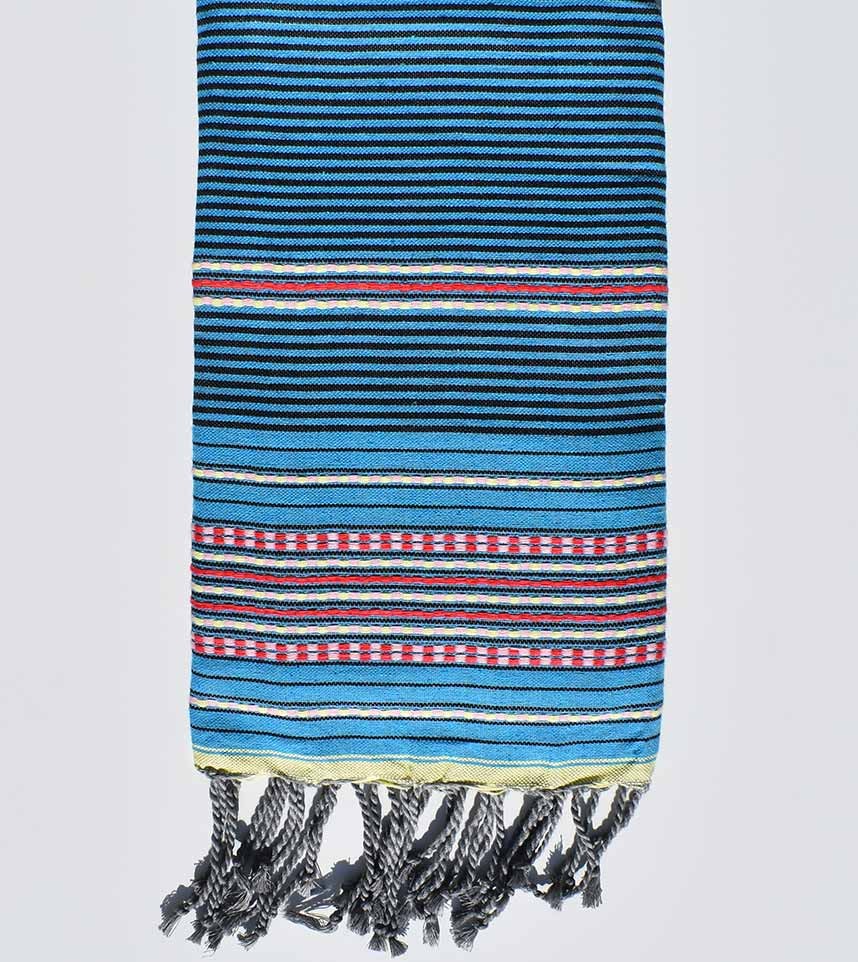 Fouta arabesque bleu azur et noir  - 1