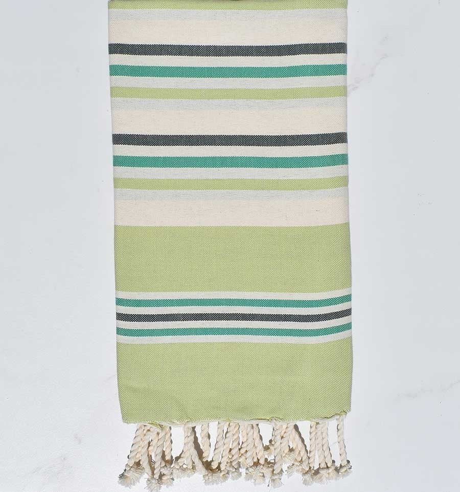 Fouta plate blanc crème, vert prairie, vert et vert forêt Fouta Tunisia - 1