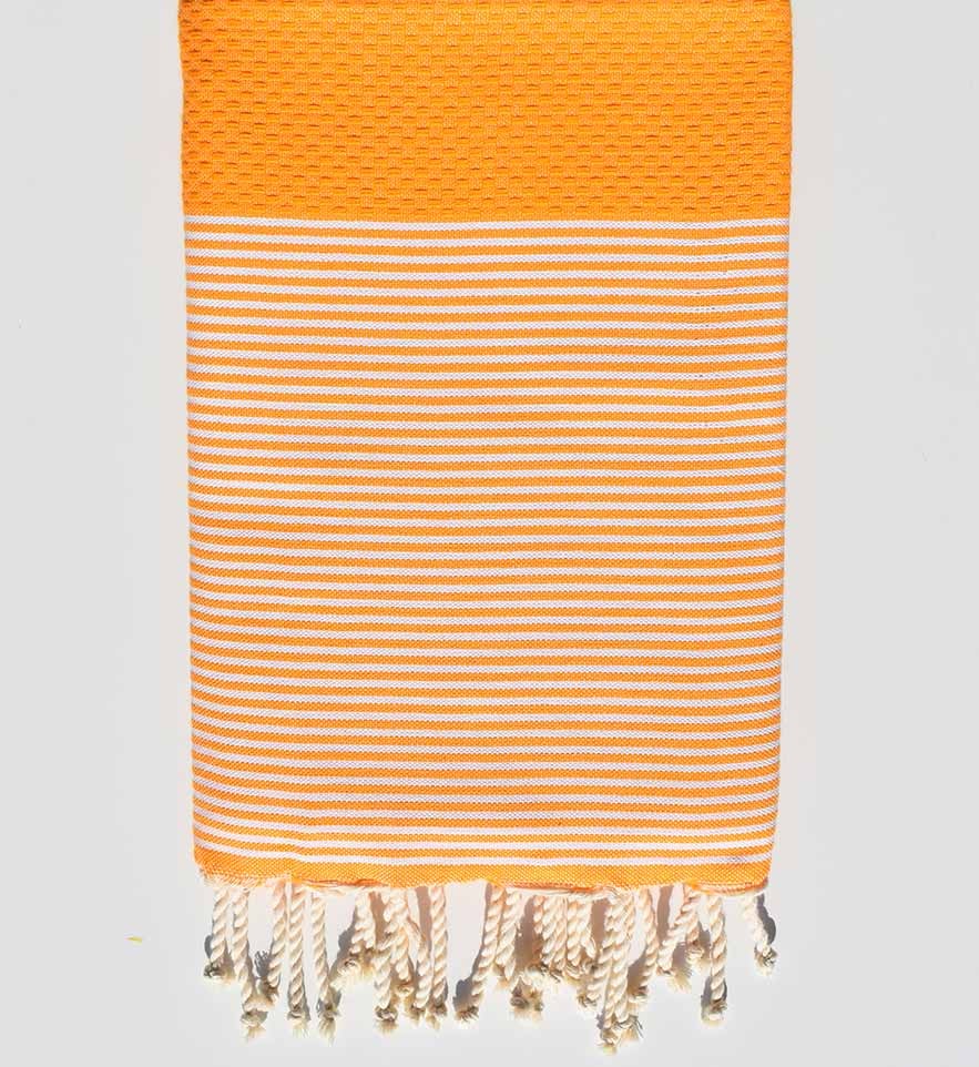 FOUTA NID D'ABEILLE Orangé rayée blanc  - 1