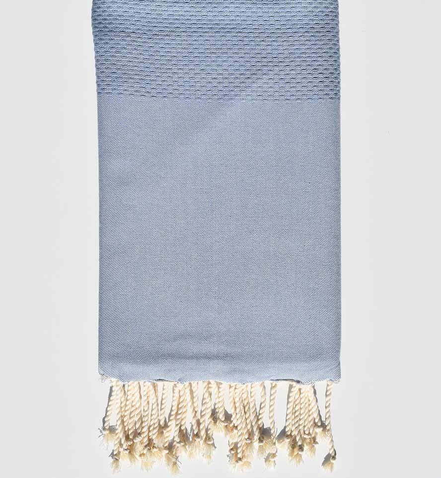 FOUTA Nid d'abeille unie bleu charrette Fouta Tunisia - 1