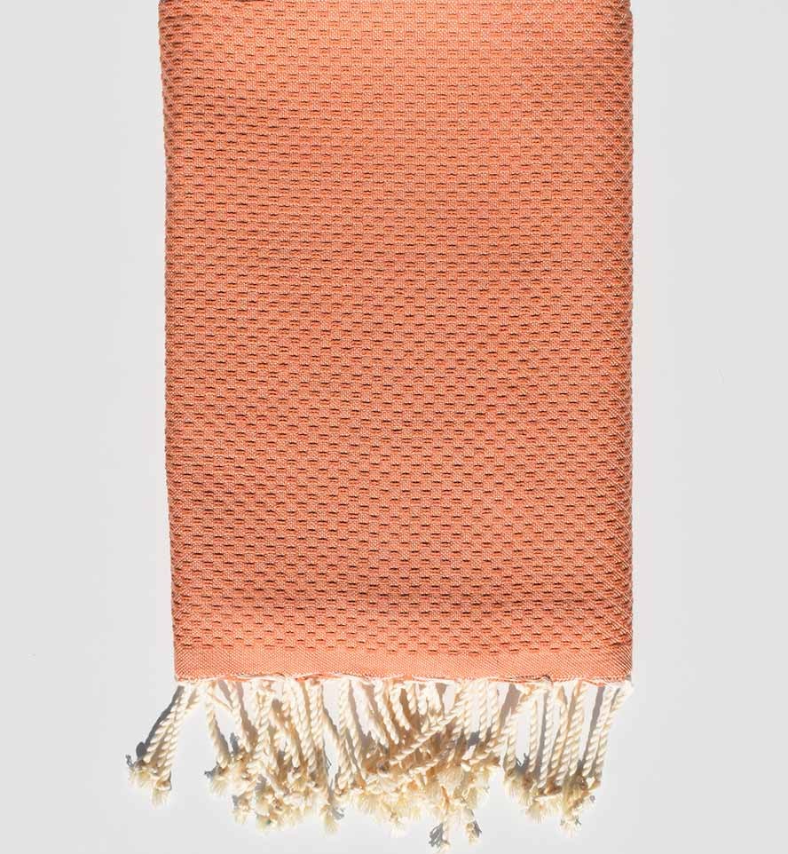 Fouta nid d'abeille unie rouge tomette  - 1