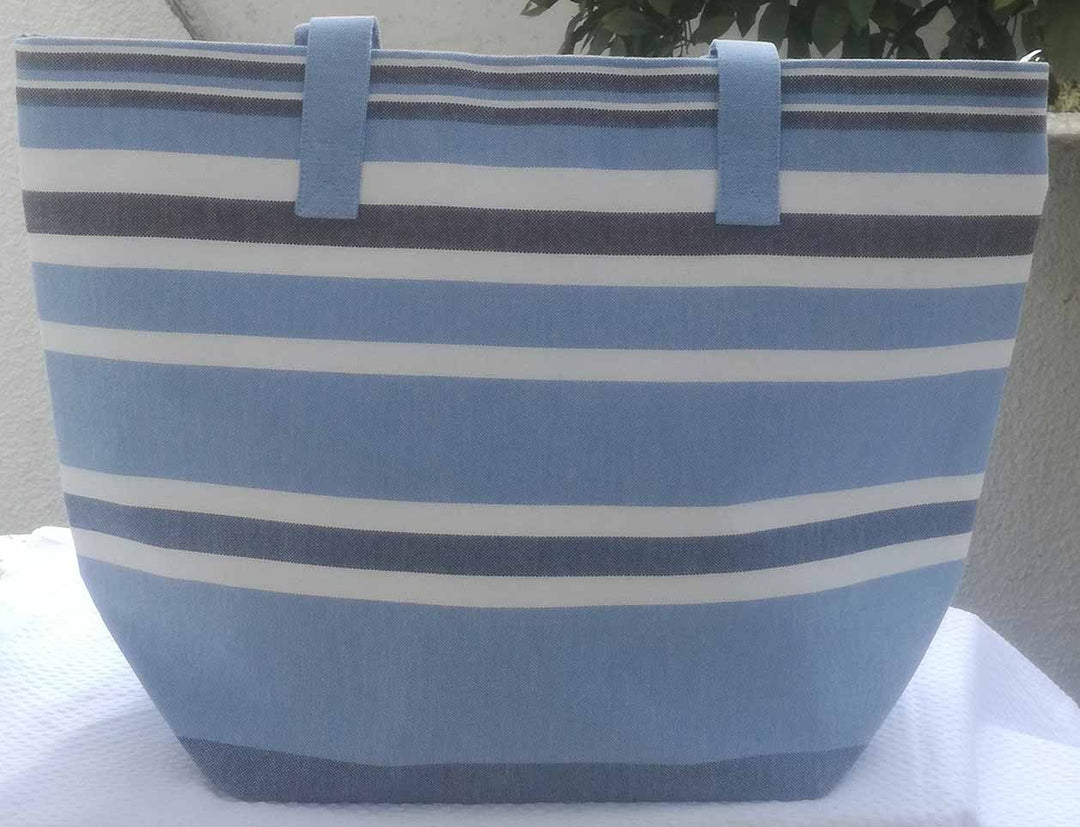 Sac de plage bleu clair, bleu minéral, blanc et gris noir Fouta Tunisia - 1