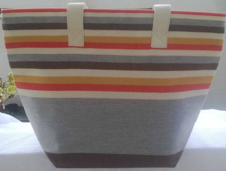 Sac de plage gris clair, blanc crème, rouge clair, moutarde et café Fouta Tunisia - 1