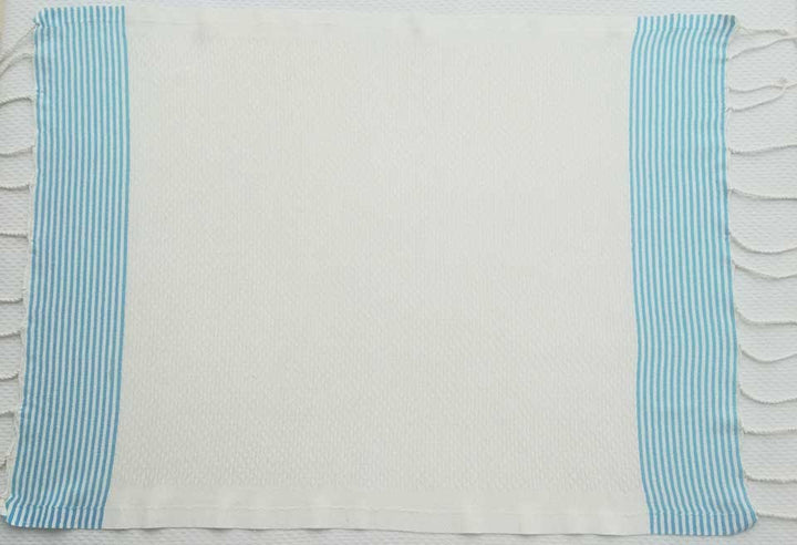 Lot de 10 serviettes de table blanc crème rayures bleu azur Fouta Tunisia - 2