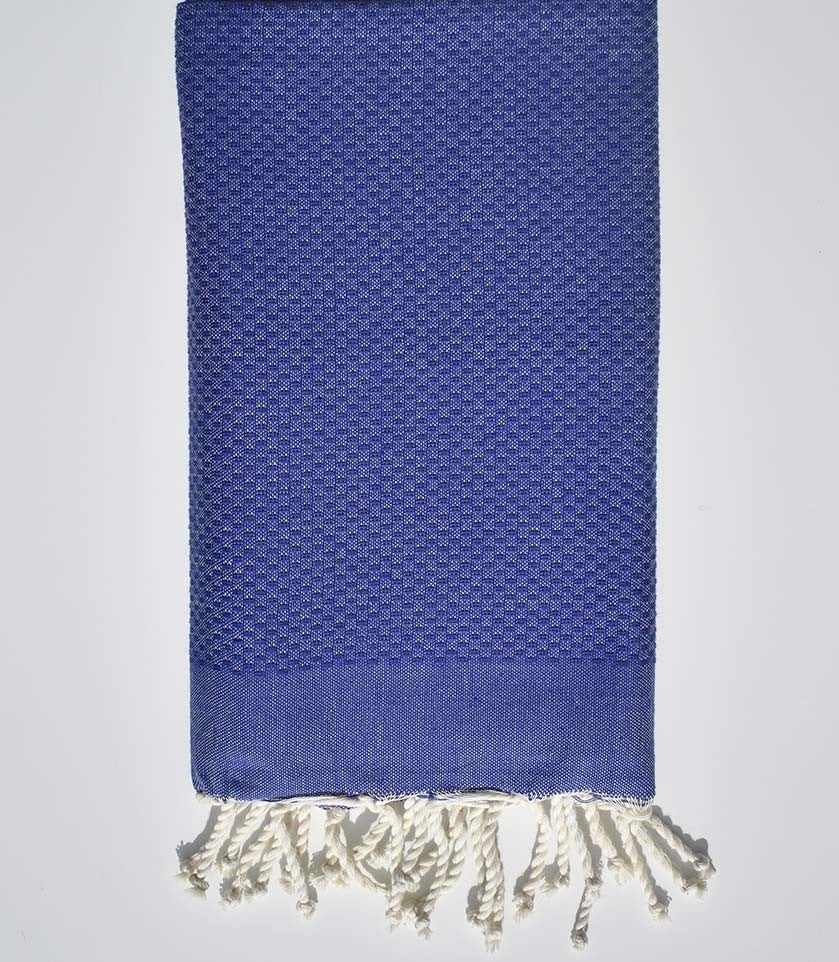 Fouta nid d'abeille unie bleu indigo Fouta Tunisia - 1