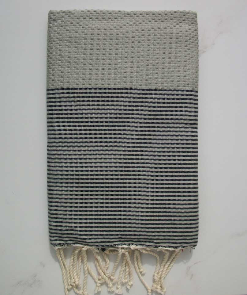 FOUTA NID D'ABEILLE gris rayée gris anthracite 