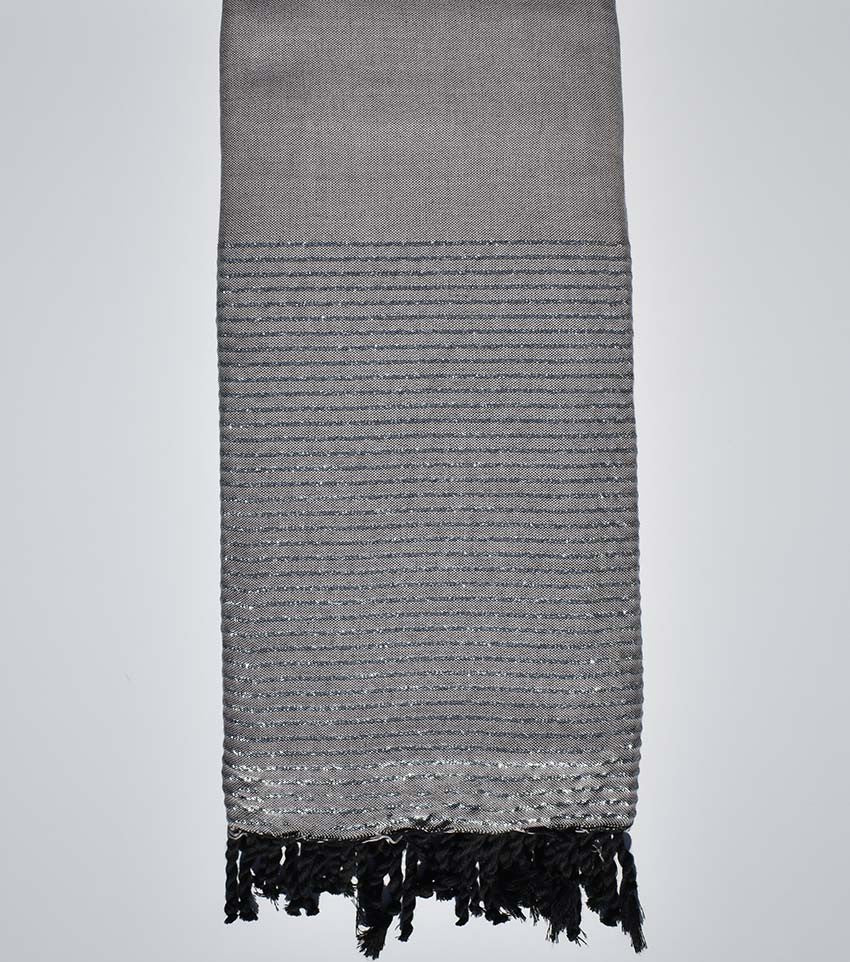 Jeté taupe clair au fil lurex argenté Fouta Tunisia - 1