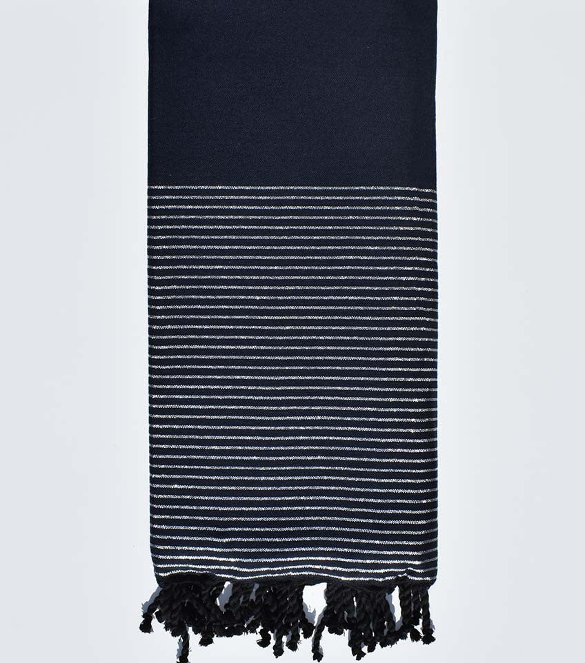 Jeté bleu nuit au fil lurex argenté Fouta Tunisia - 1