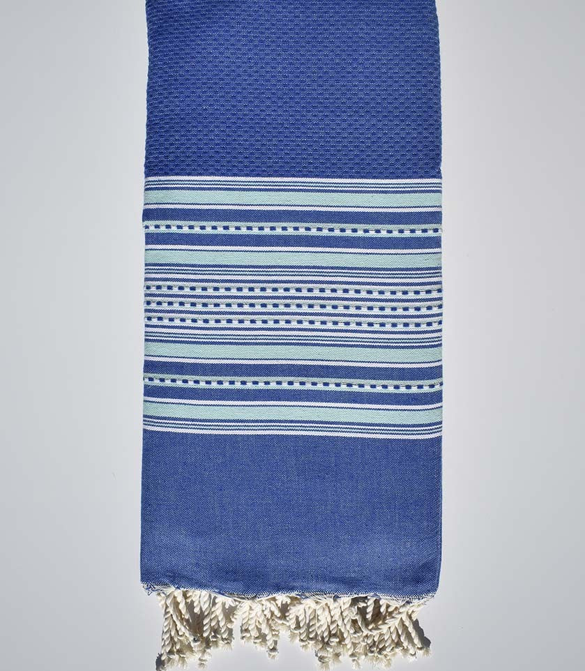 jeté arabesque bleu foncé et vert d'eau Fouta Tunisia - 1