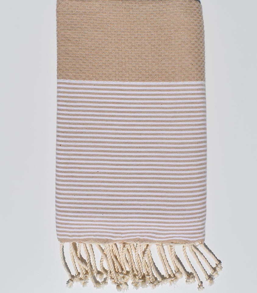 Serviette de plage Nid d'abeille beige Fouta Tunisia - 1