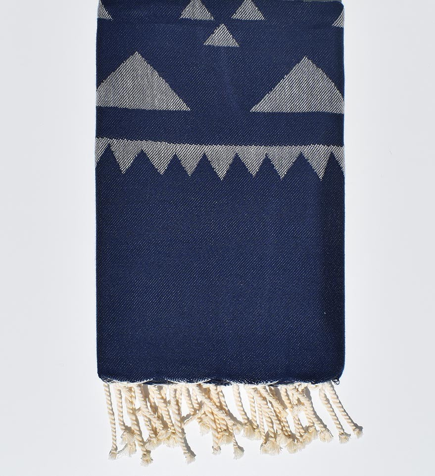 Serviette de plage bohémian bleu foncé Fouta Tunisia - 1