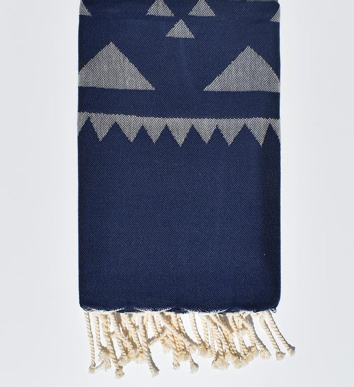 Serviette de plage bohémian bleu foncé Fouta Tunisia - 1