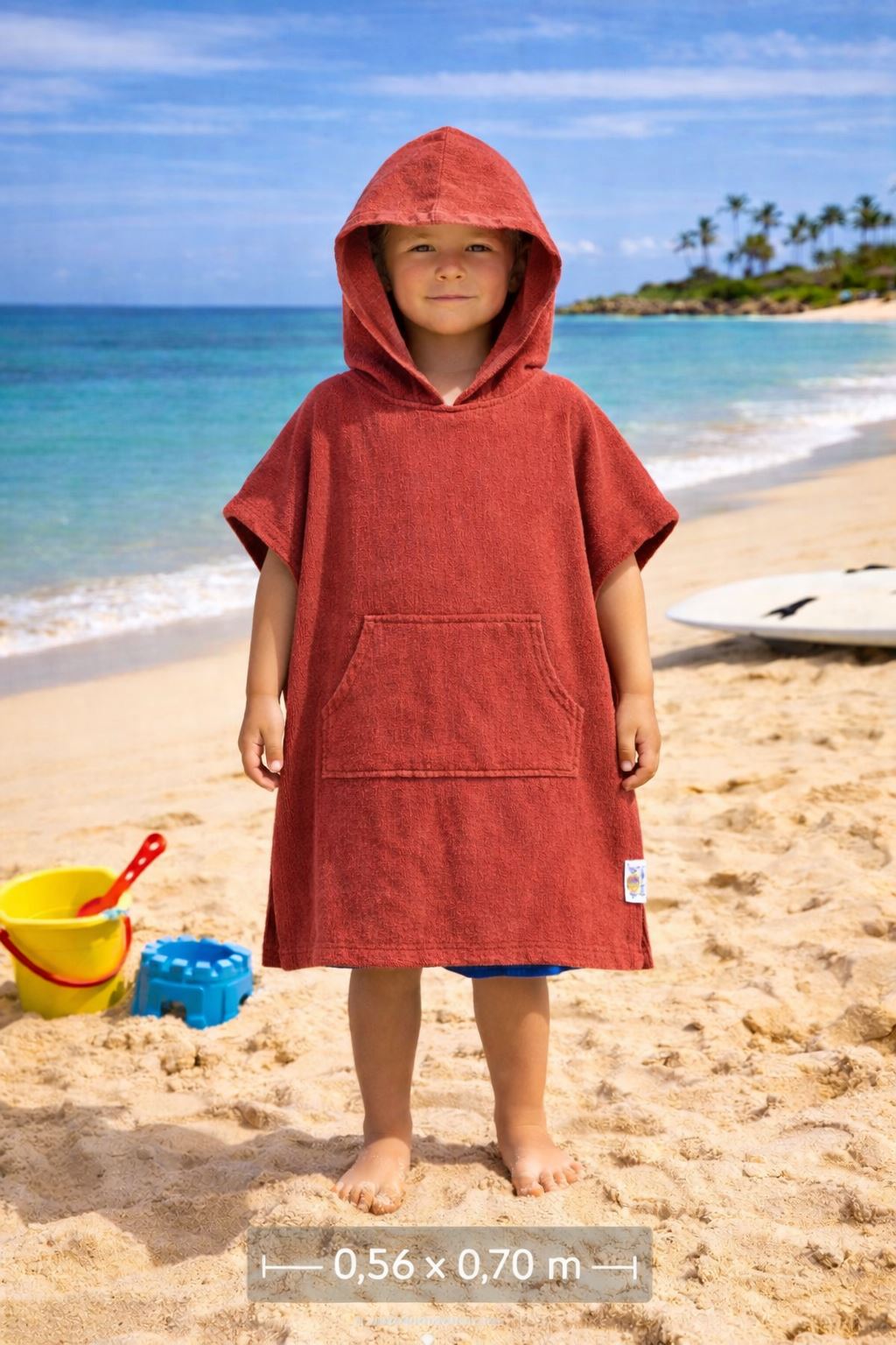 Poncho de plage enfant rouge bordeaux