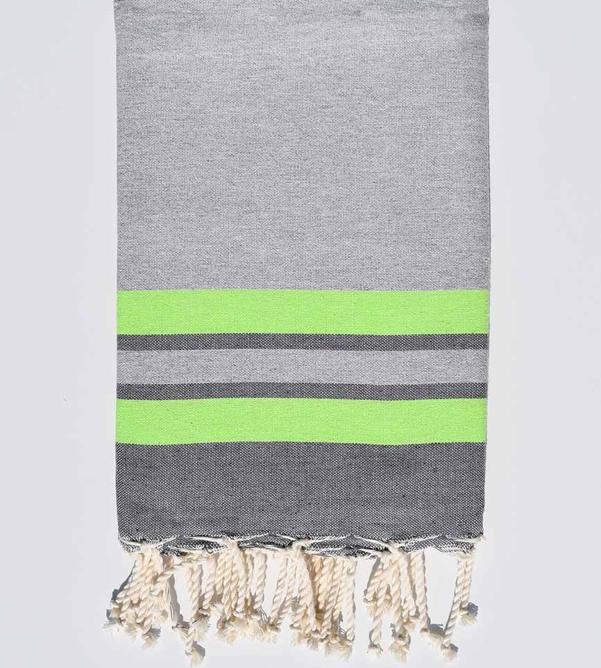 Light Grey, Neon Green &amp; Grey Striped Cotton Fouta