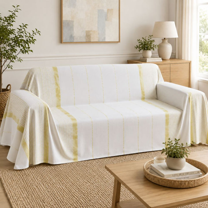 Creamy white with golden  lurex  throw