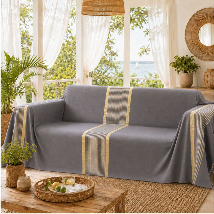 Copridivano grigio medio con lurex dorato